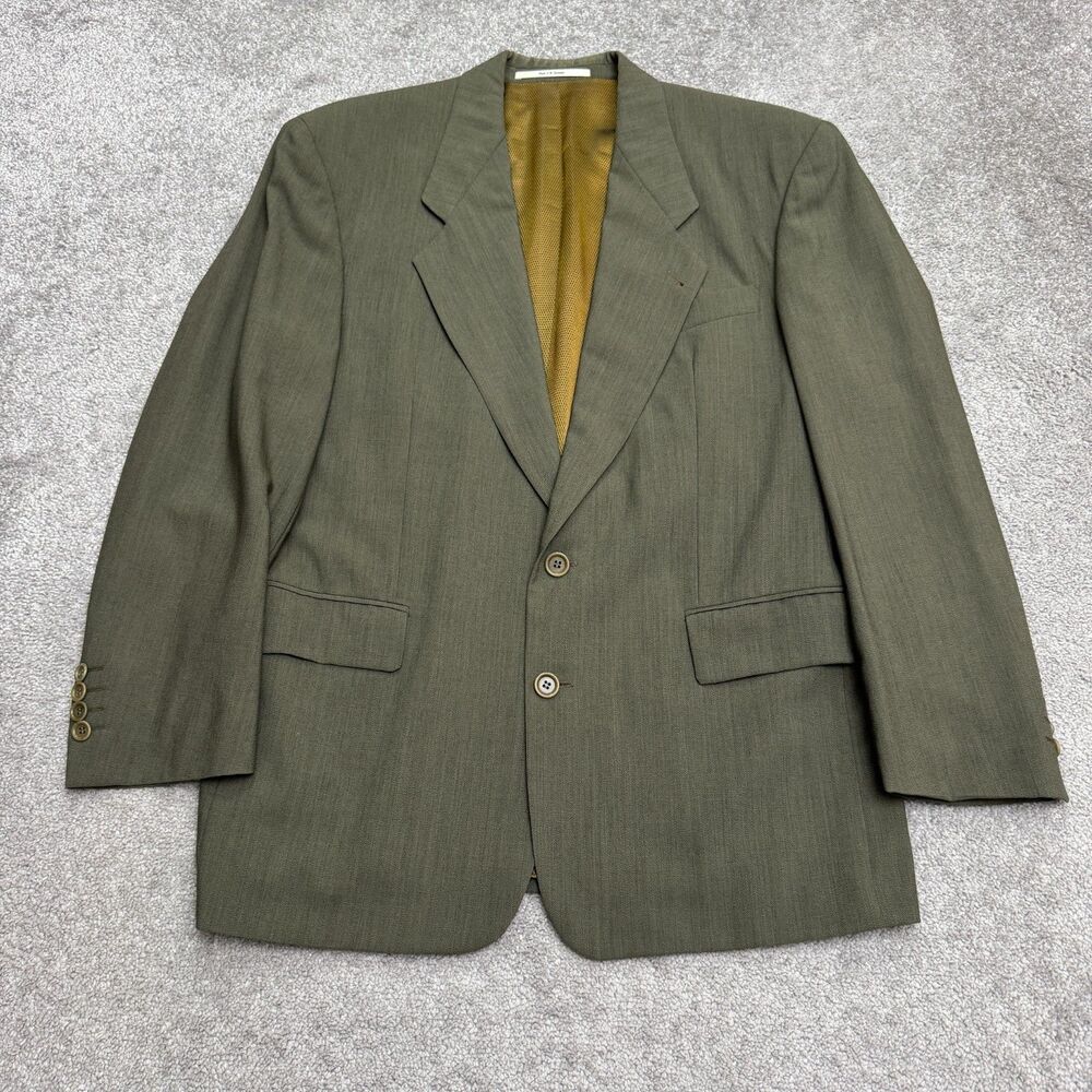 Vintage Hugo Boss Two Button Suit Jacket Men 38R Olive Green 100% Virgin Wool